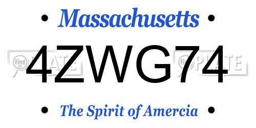 4ZWG74 Massachusetts License Plate