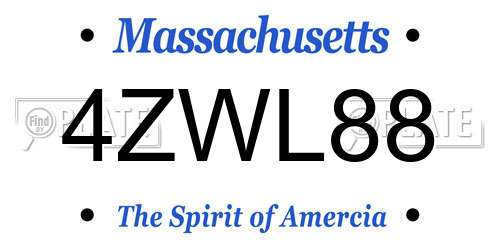 4ZWL88 Massachusetts License Plate