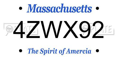 4ZWX92 Massachusetts License Plate