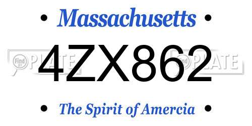 4ZX862 Massachusetts License Plate