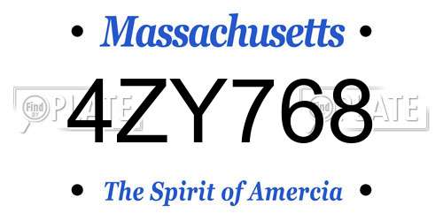 4ZY768 Massachusetts License Plate