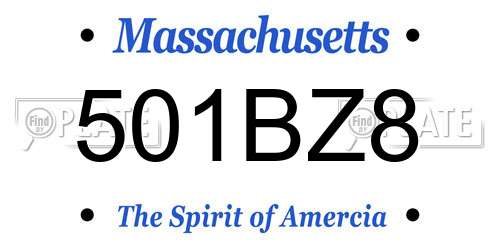 501BZ8 Massachusetts License Plate