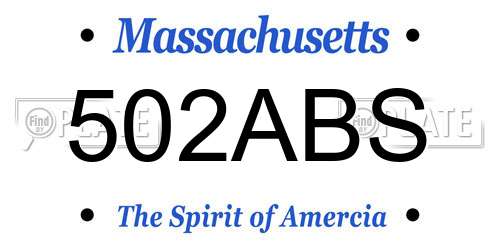 502ABS Massachusetts License Plate