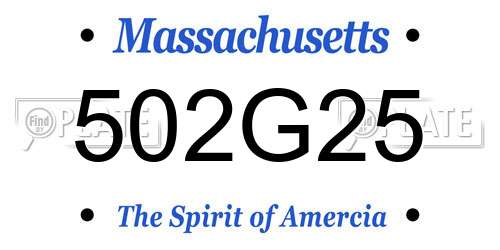 502G25 Massachusetts License Plate