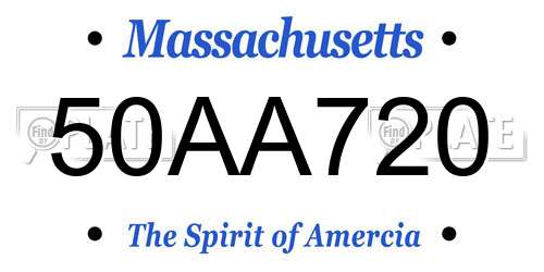 50AA720 Massachusetts License Plate