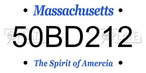 50BD212 Massachusetts License Plate