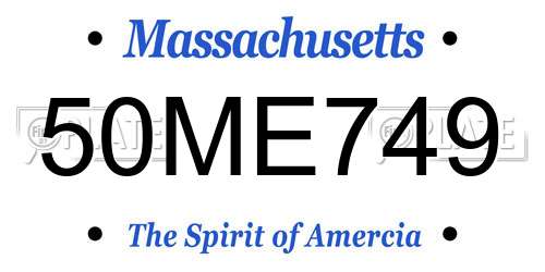 50ME749 Massachusetts License Plate