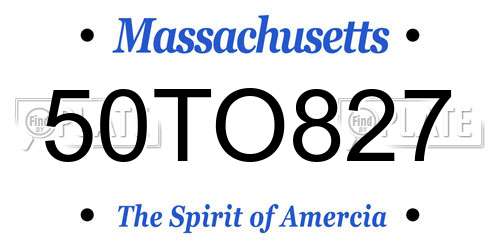 50TO827 Massachusetts License Plate