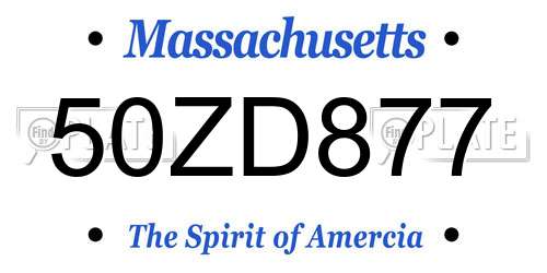 50ZD877 Massachusetts License Plate