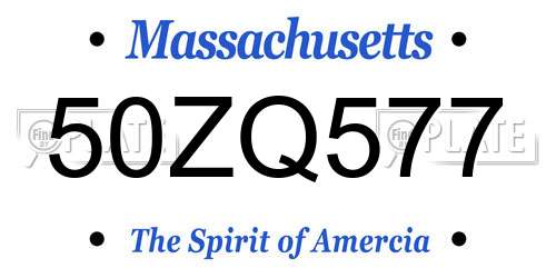 50ZQ577 Massachusetts License Plate