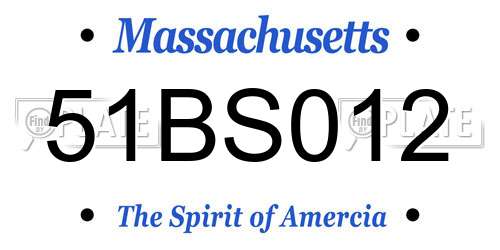 51BS012 Massachusetts License Plate