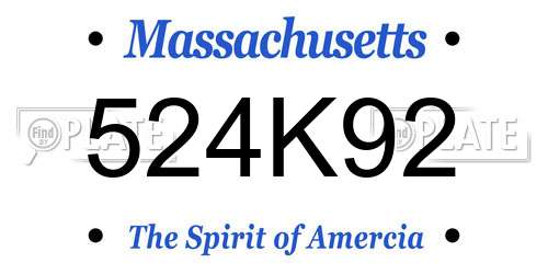 524K92 Massachusetts License Plate