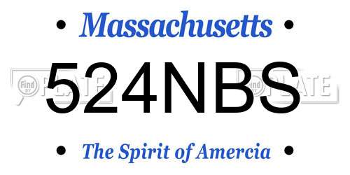 524NBS Massachusetts License Plate