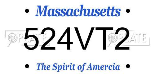 524VT2 Massachusetts License Plate