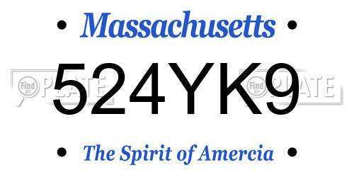 524YK9 Massachusetts License Plate