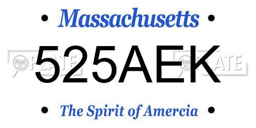 525AEK Massachusetts License Plate