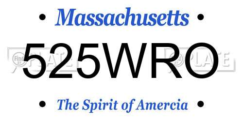 525WRO Massachusetts License Plate