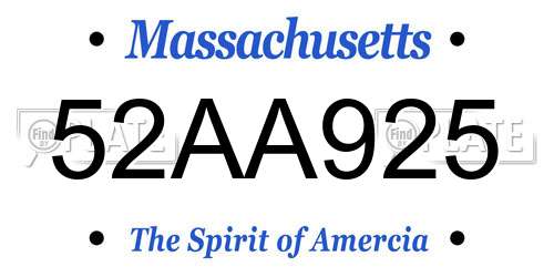 52AA925 Massachusetts License Plate