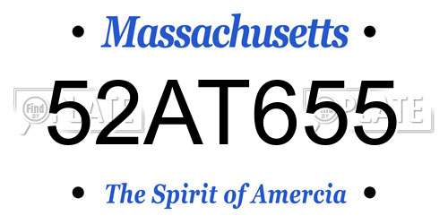 52AT655 Massachusetts License Plate