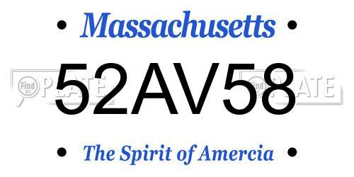 52AV58 Massachusetts License Plate