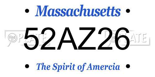 52AZ26 Massachusetts License Plate