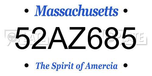 52AZ685 Massachusetts License Plate