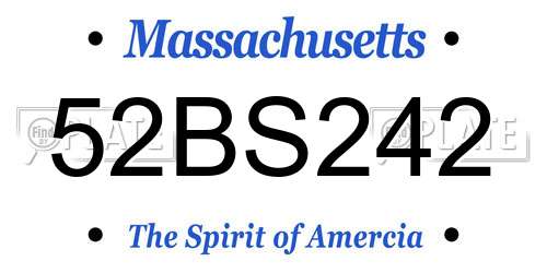 52BS242 Massachusetts License Plate