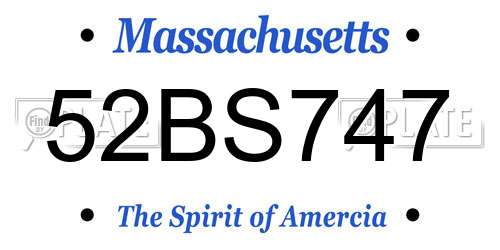 52BS747 Massachusetts License Plate
