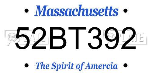 52BT392 Massachusetts License Plate