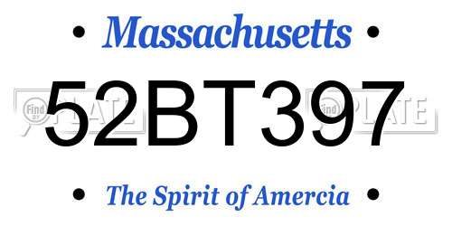 52BT397 Massachusetts License Plate