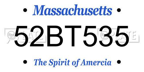 52BT535 Massachusetts License Plate
