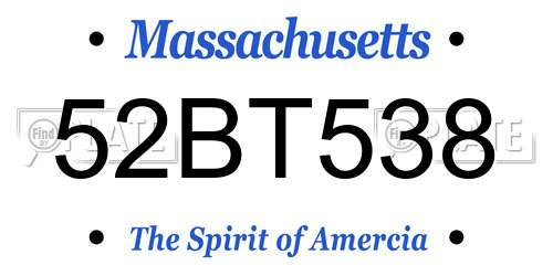 52BT538 Massachusetts License Plate