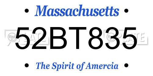 52BT835 Massachusetts License Plate