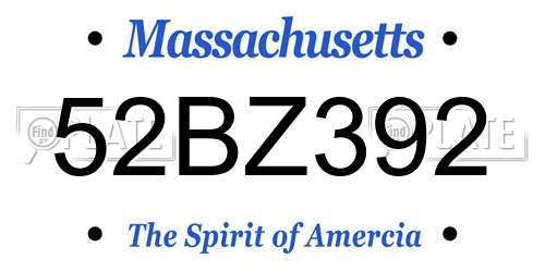 52BZ392 Massachusetts License Plate