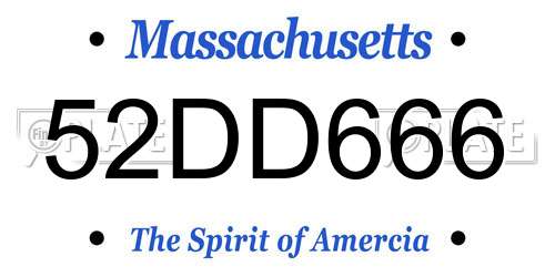 52DD666 Massachusetts License Plate