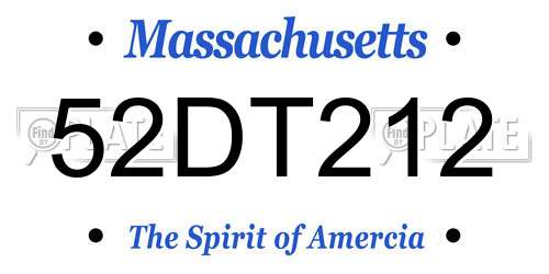 52DT212 Massachusetts License Plate
