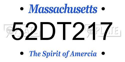 52DT217 Massachusetts License Plate
