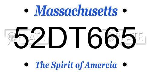 52DT665 Massachusetts License Plate