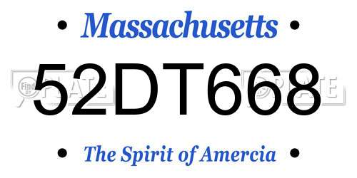 52DT668 Massachusetts License Plate