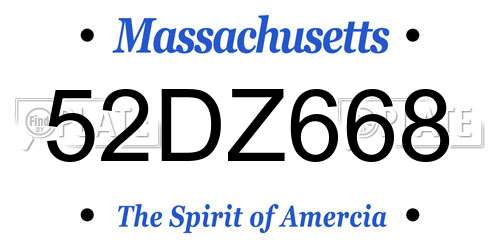 52DZ668 Massachusetts License Plate