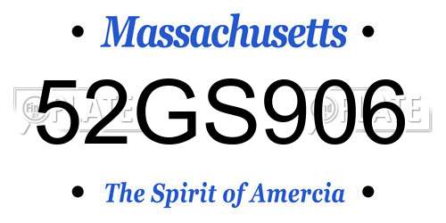 52GS906 Massachusetts License Plate