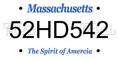 52HD542 Massachusetts License Plate
