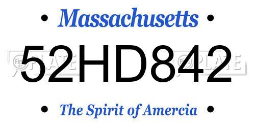 52HD842 Massachusetts License Plate