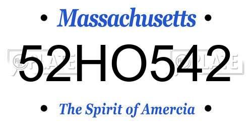52HO542 Massachusetts License Plate