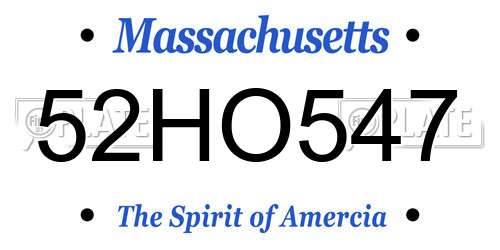 52HO547 Massachusetts License Plate