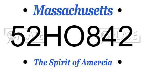 52HO842 Massachusetts License Plate
