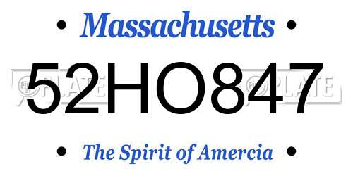 52HO847 Massachusetts License Plate