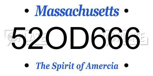 52OD666 Massachusetts License Plate