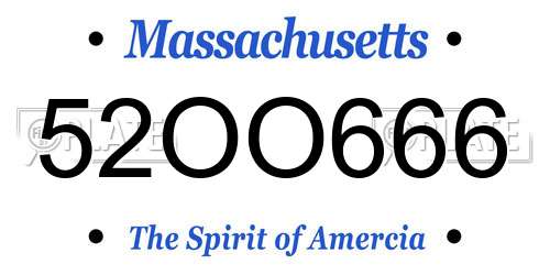 52OO666 Massachusetts License Plate