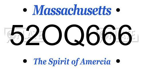 52OQ666 Massachusetts License Plate